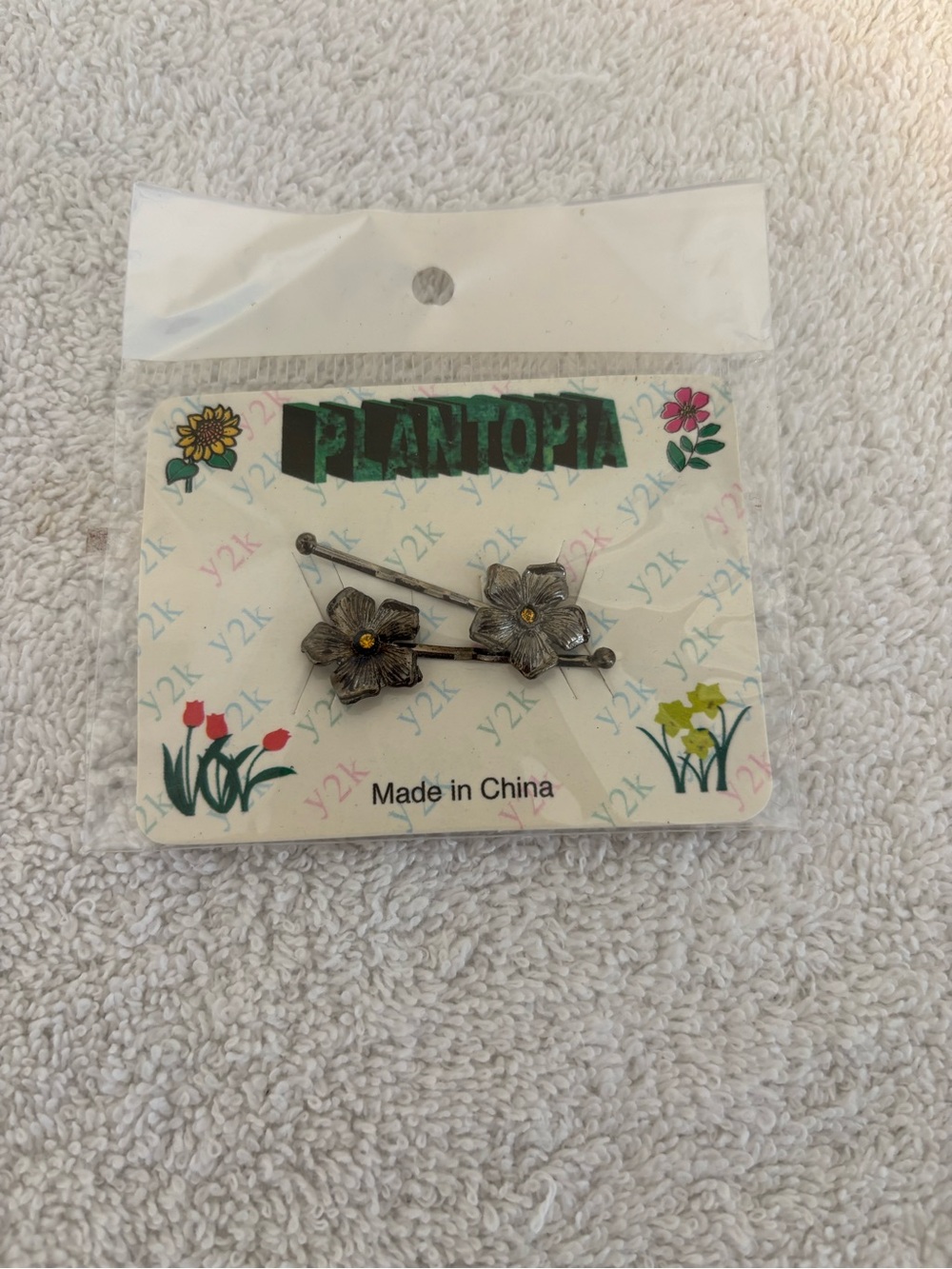 New vintage plantopia pewter Bobby pins / hair barrettes